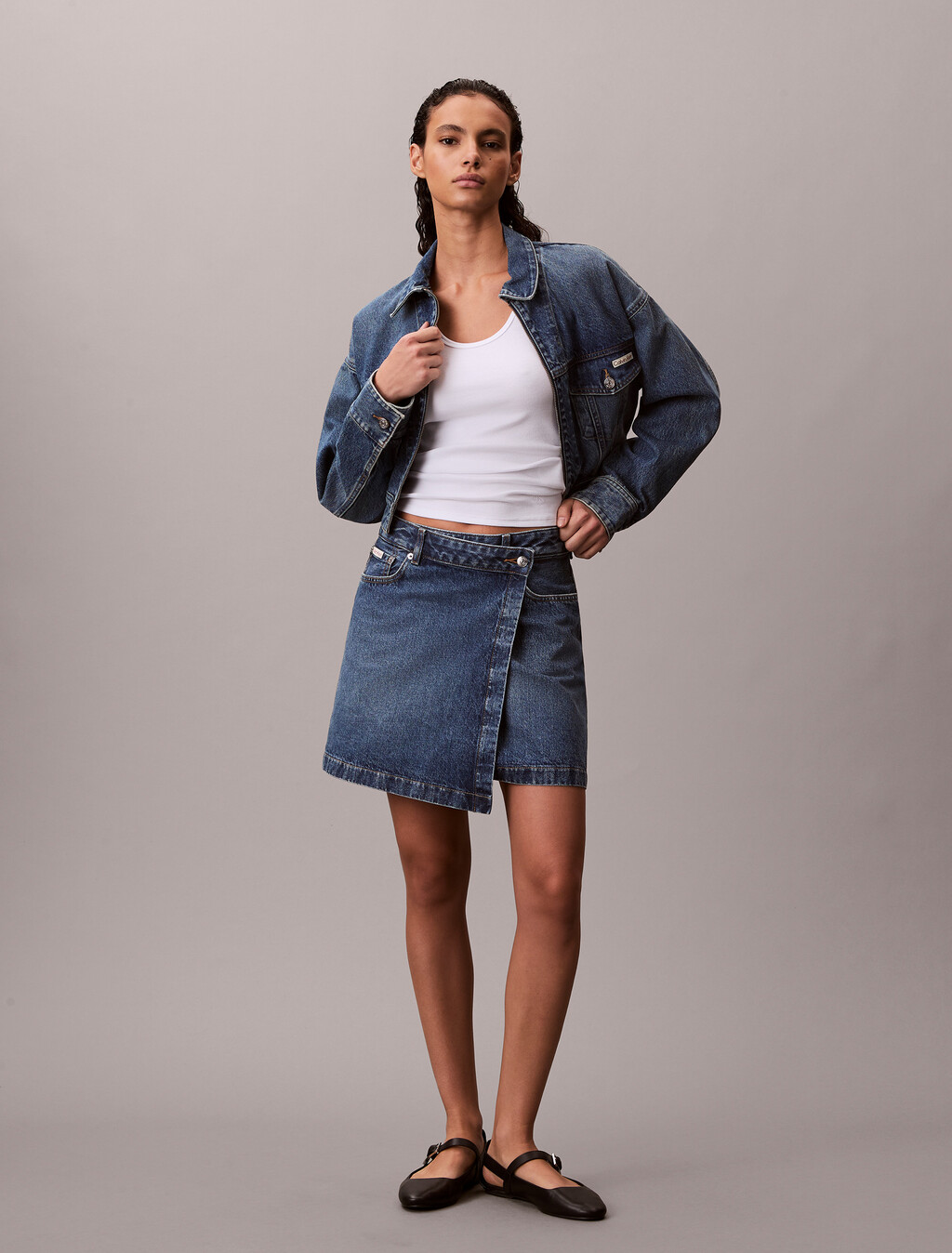 Denim-Minikleid mit Wrap-Design