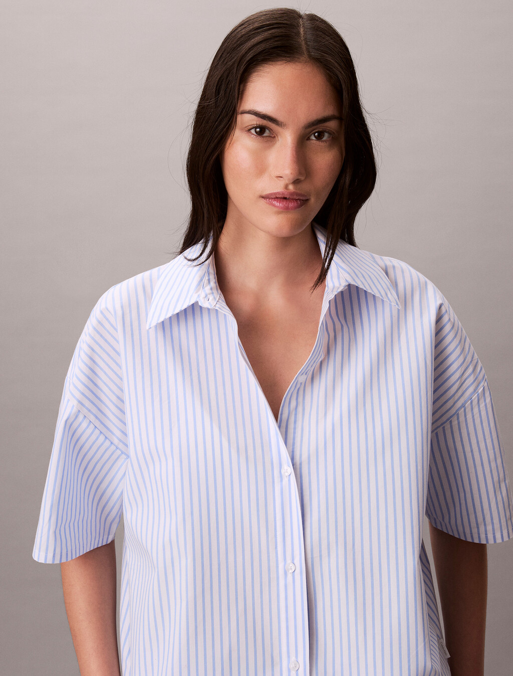 Baumwoll-Popeline-Pyjama-Button-Down-Hemd