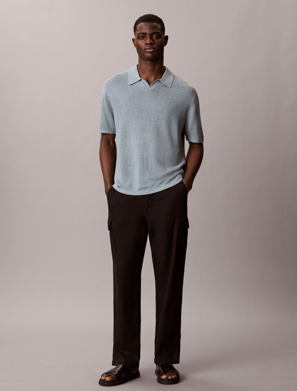 Linen-Mix Open-Kragen-Polo-Shirt