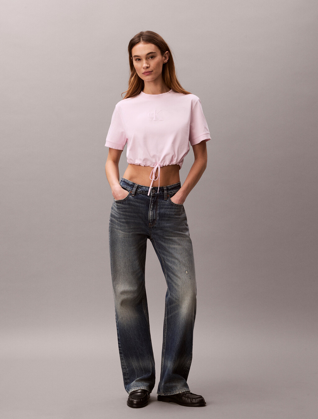 Crop-T-Shirt mit Logo und Bindebund
