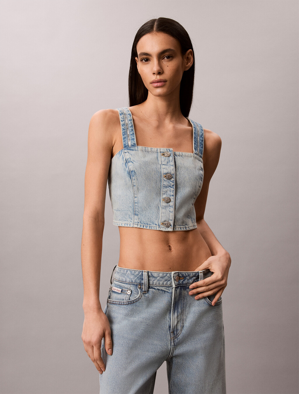 Logo-Tape-Denim-Top mit Tank-Top-Schnitt
