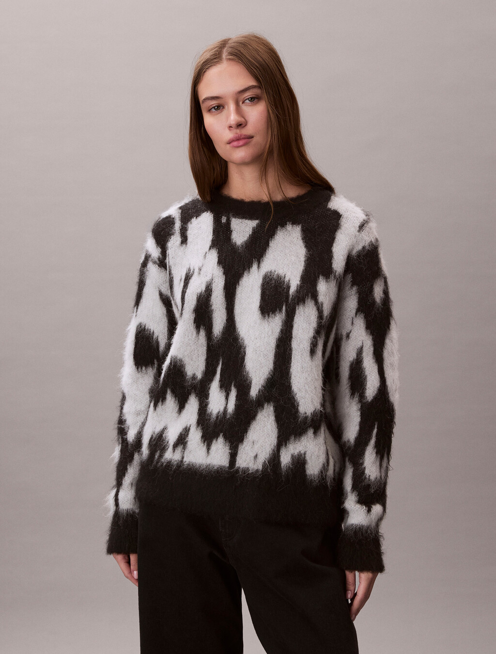 Gestrickter Alpaka-Mix Bedruckter Pullover