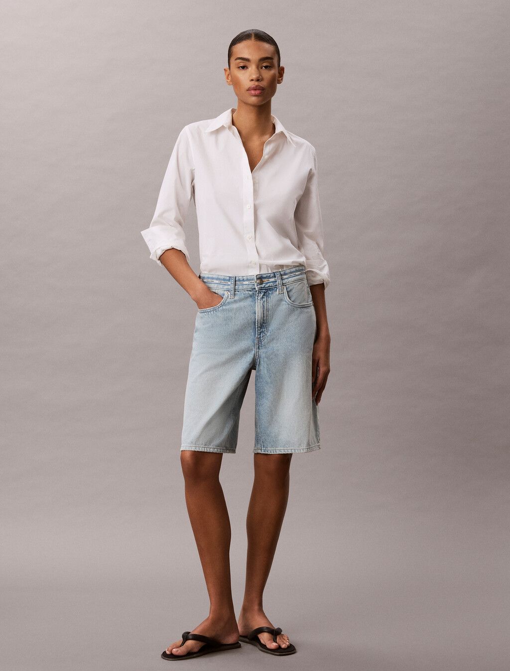 Logo-Tape-Denim-Bermuda-Hose