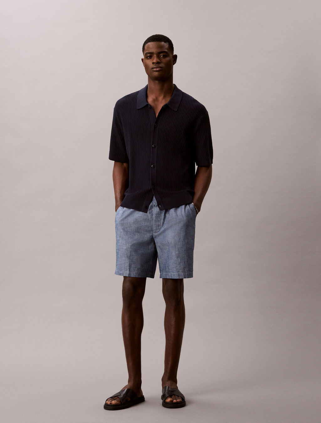 Baumwoll-Chambray-Shorts mit Kordelzug