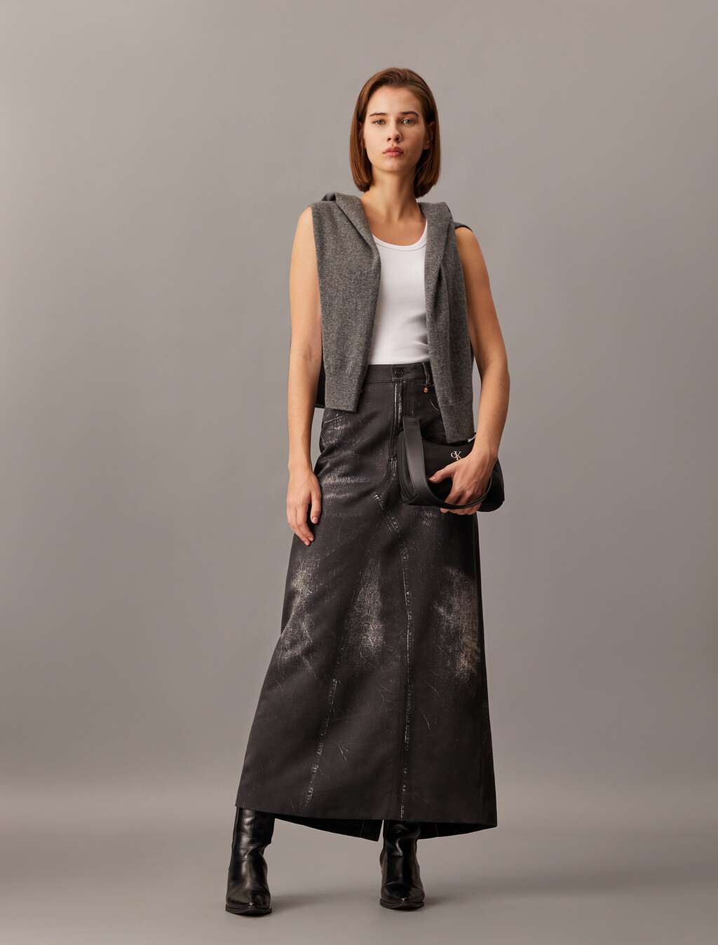 Halo Trompe L'oeil Denim Tailored Skirt