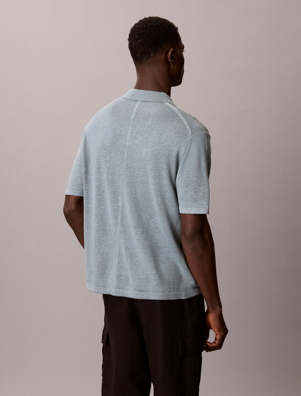 Linen-Mischung Open-Collar-Polo-Shirt