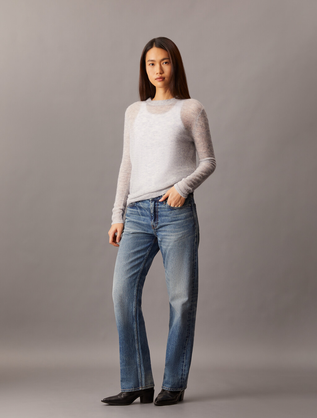 Dünner Alpaka-Feinmaschigen Crew-Neck-Pullover