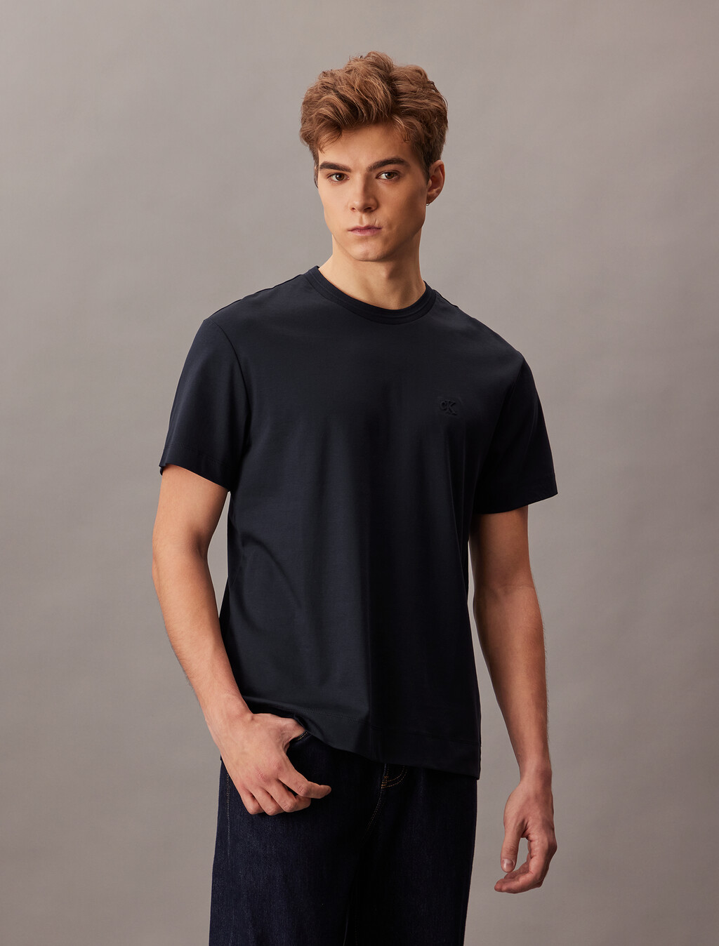 Premium Doppelstrick-Supima-Baumwoll-Rundhals-T-Shirt