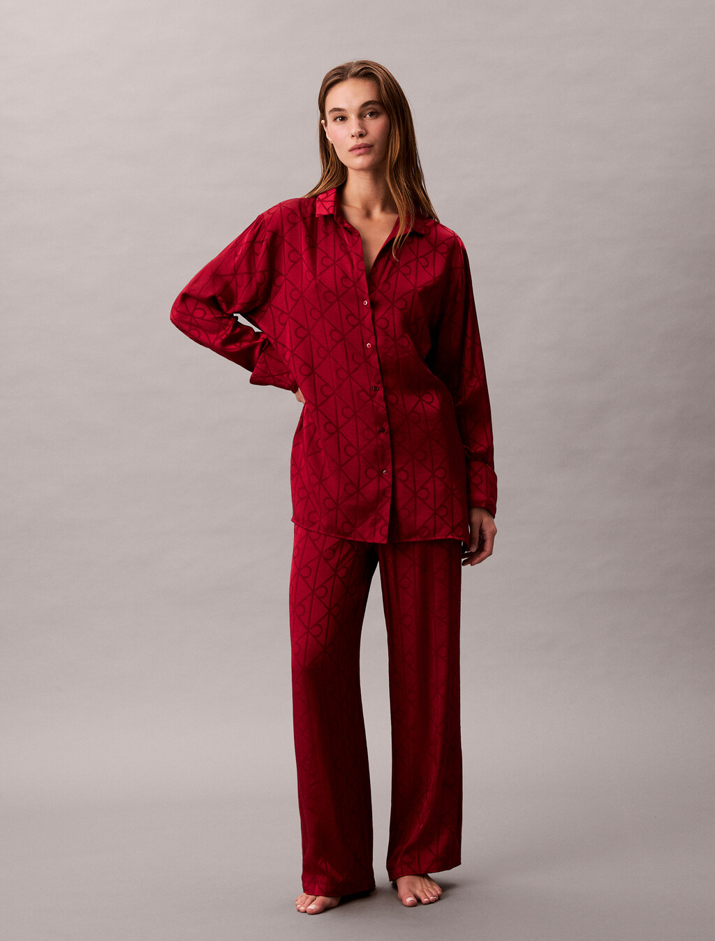 Pyjama-Hemd aus Satin-Sheen-Print