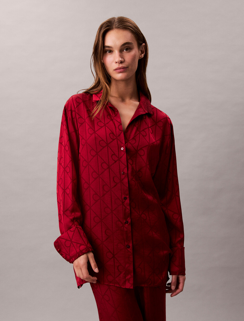 Pyjama-Hemd mit Satin-Optik und Print
