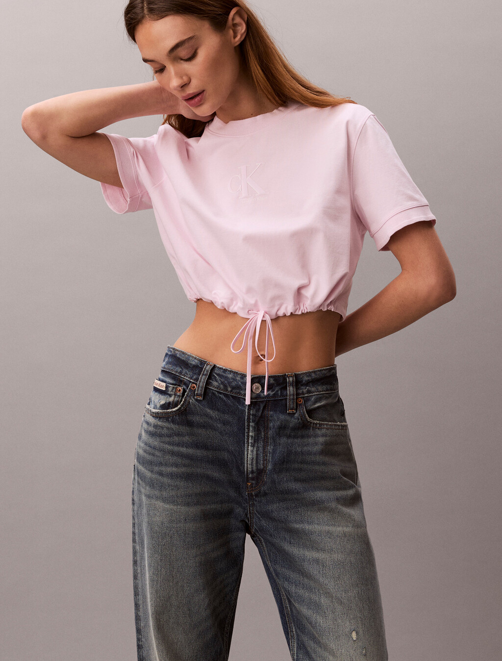 Crop-T-Shirt mit Logo und Bindebund