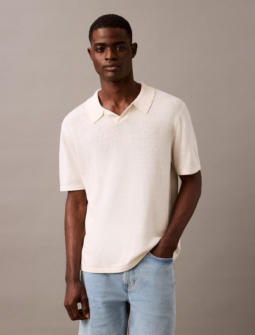 Linen-Mix Kurzarm-Pullover