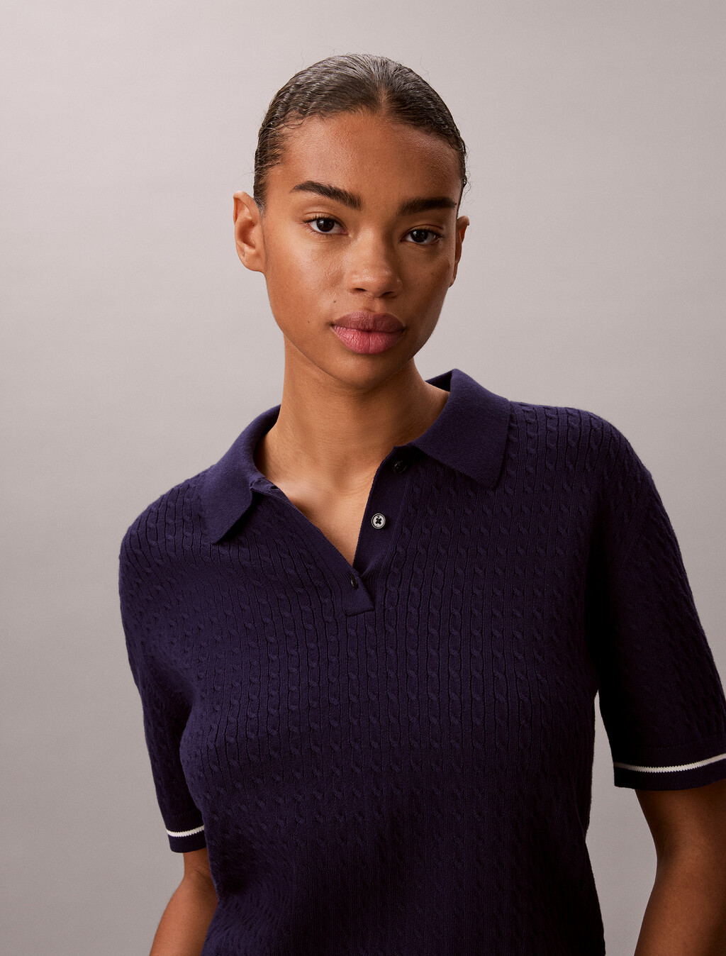 Cable-Strick-Short-Sleeve-Pullover