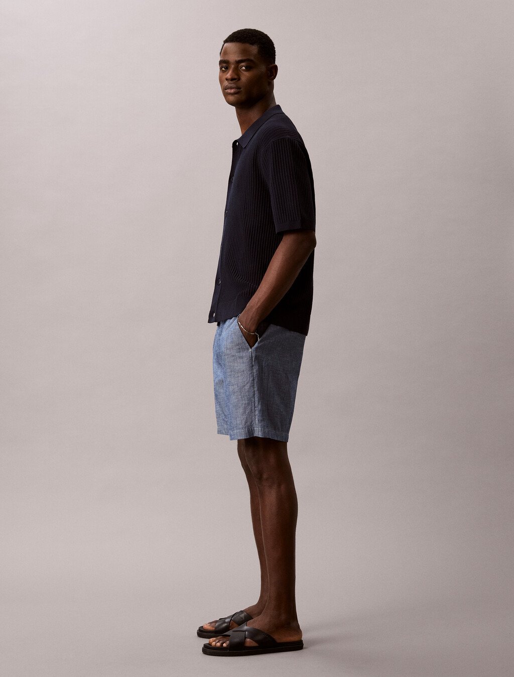 Baumwoll-Chambray-Shorts mit Kordelzug