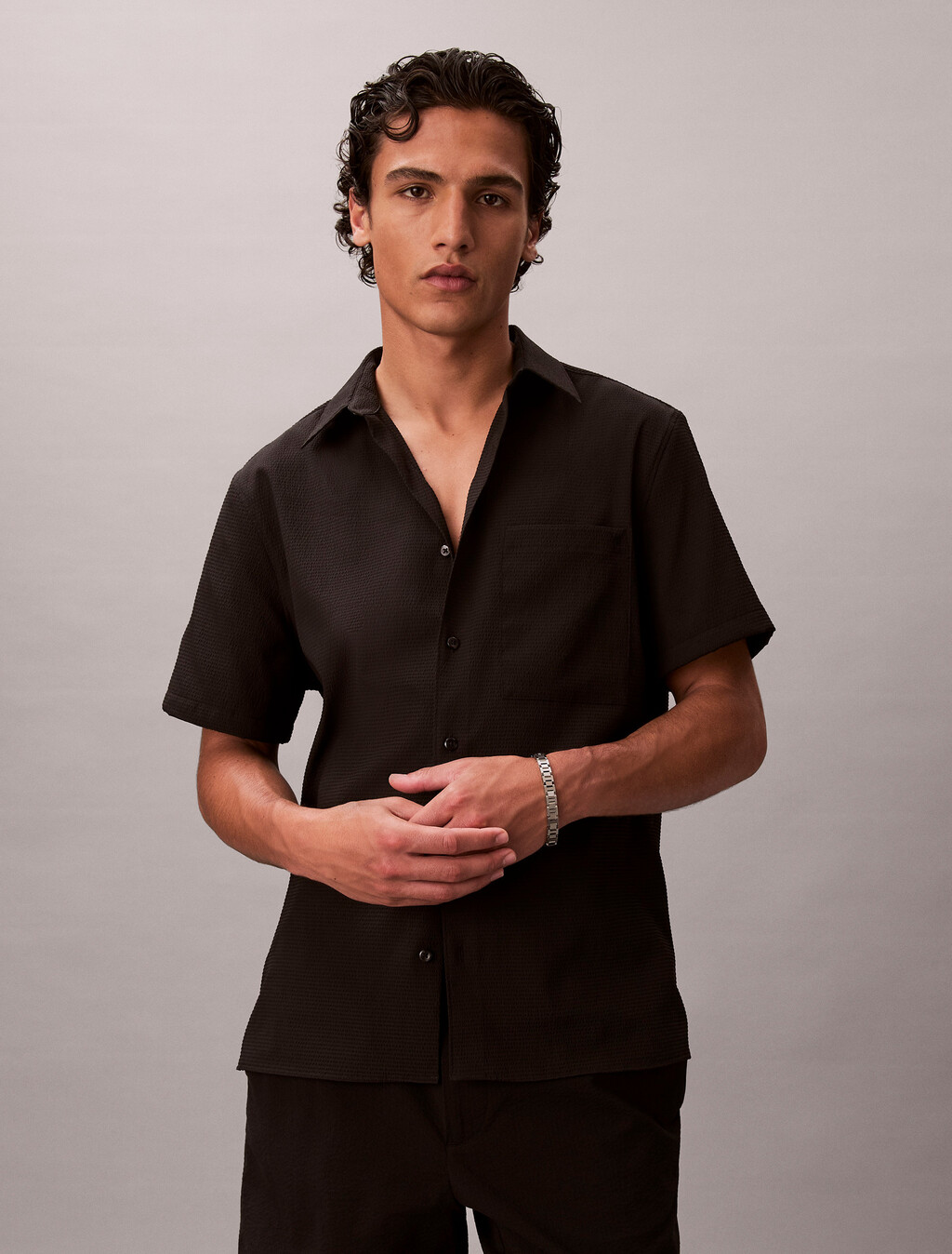 Seersucker-Shirt mit kurzen Ärmeln