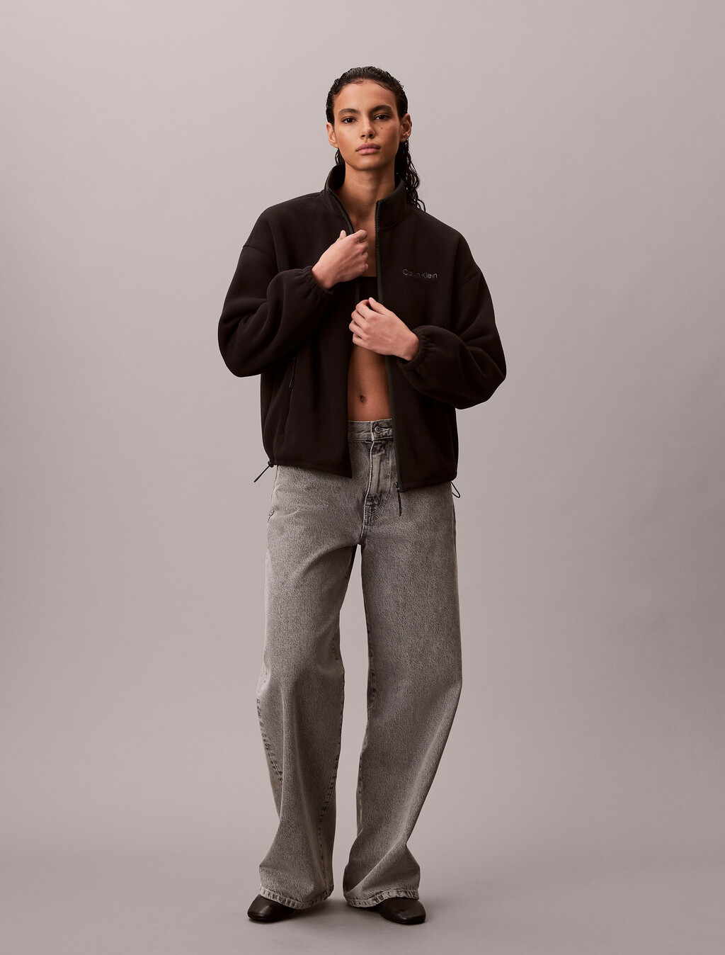 Fleece-Lässige Mock-Neck-Jacke
