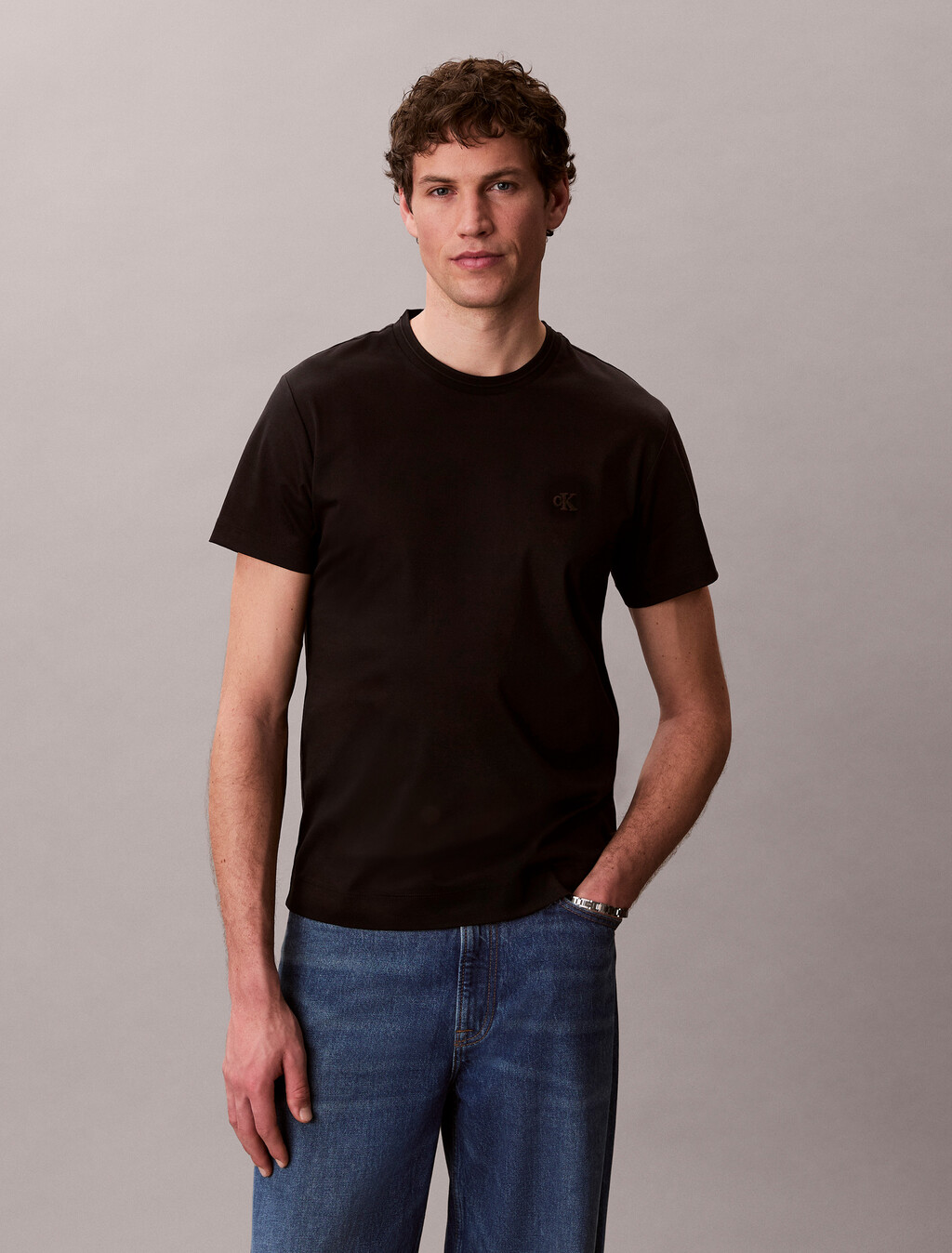 Premium Doppelstrick-Supima-Baumwoll-Rundhals-T-Shirt