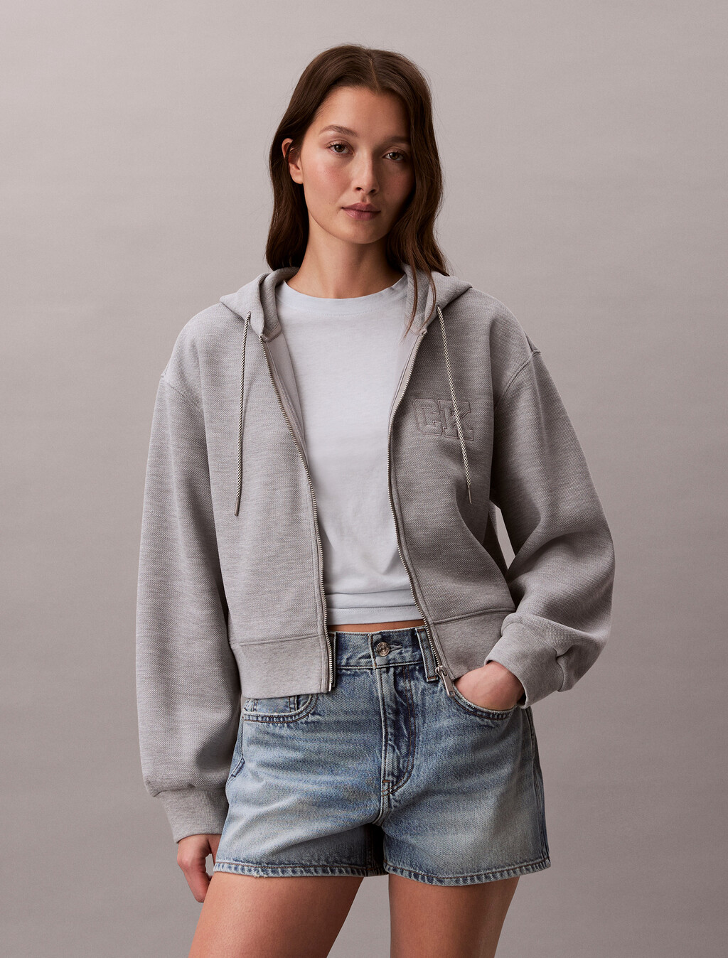 Lässiger Doppelstrick-Cotton-Zip-Hoodie