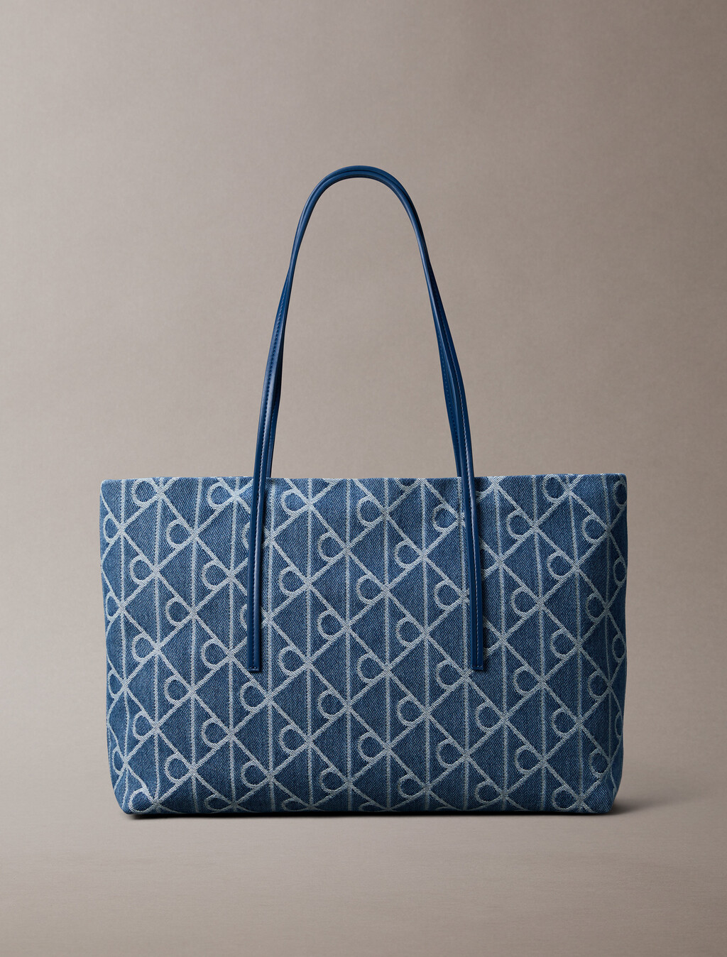 Große Denim-Jacquard-Tasche mit Tasche
