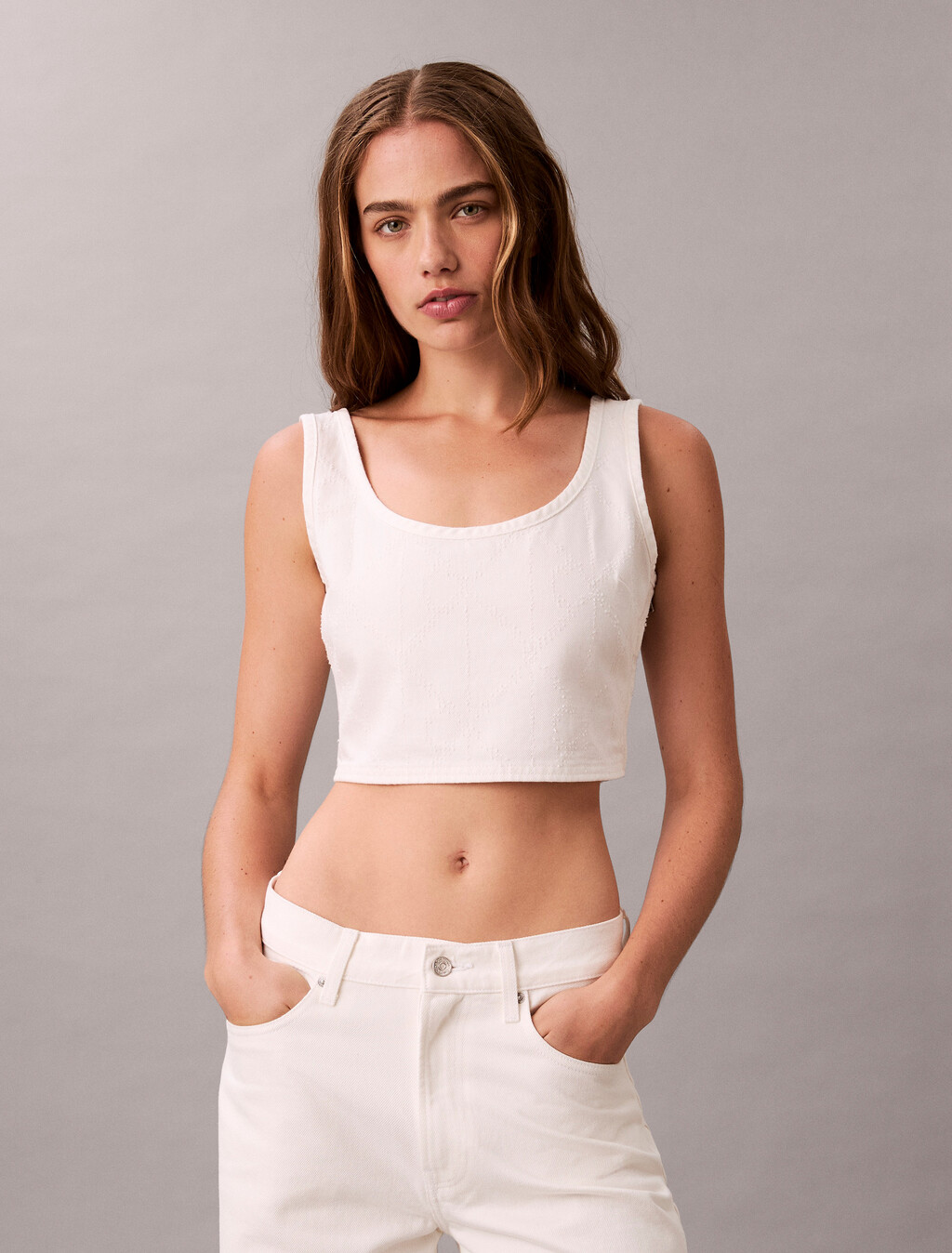 Denim Allover Monogram Crop-Tanktop