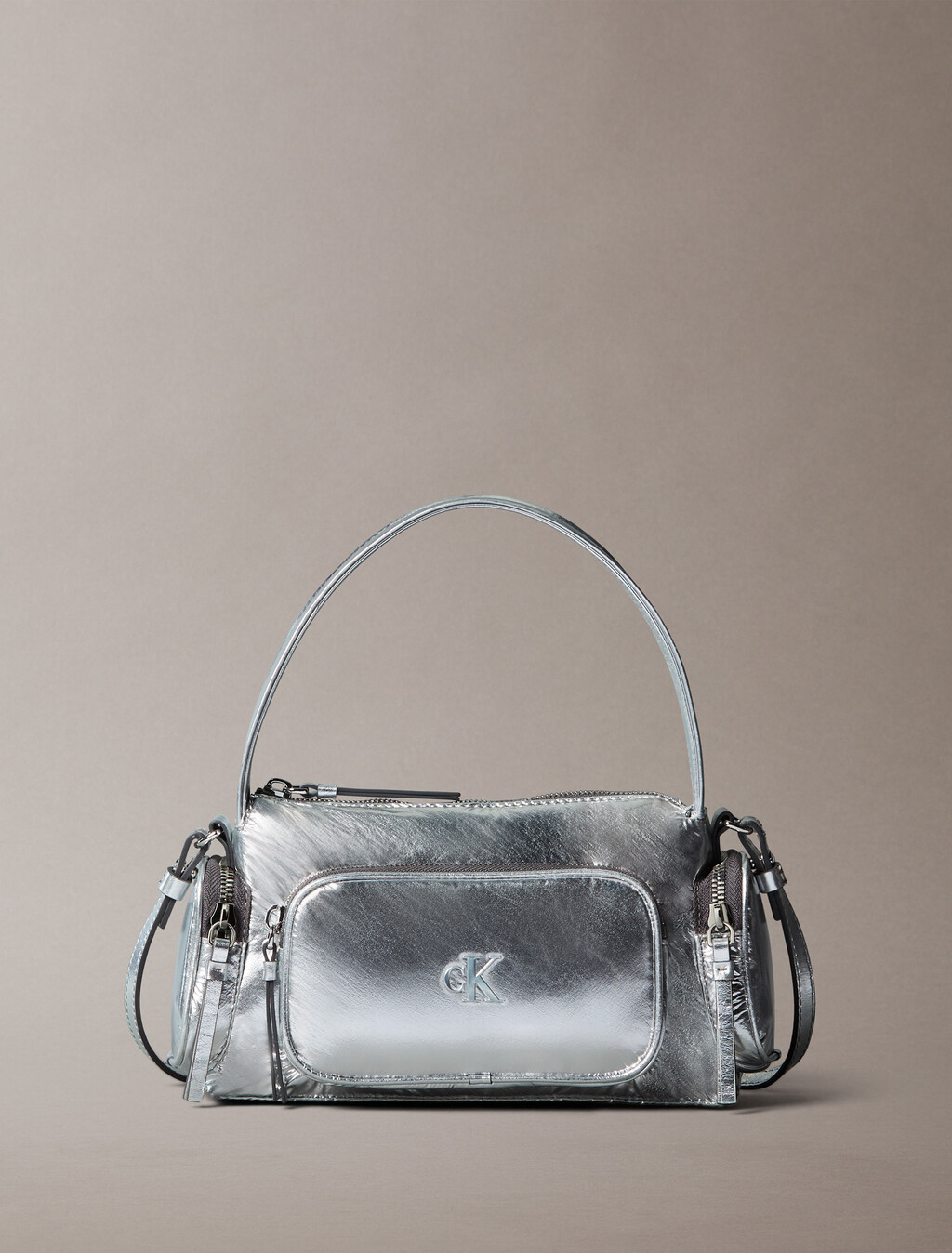 Tasche aus metallischem Nylon, kleine Schultertasche