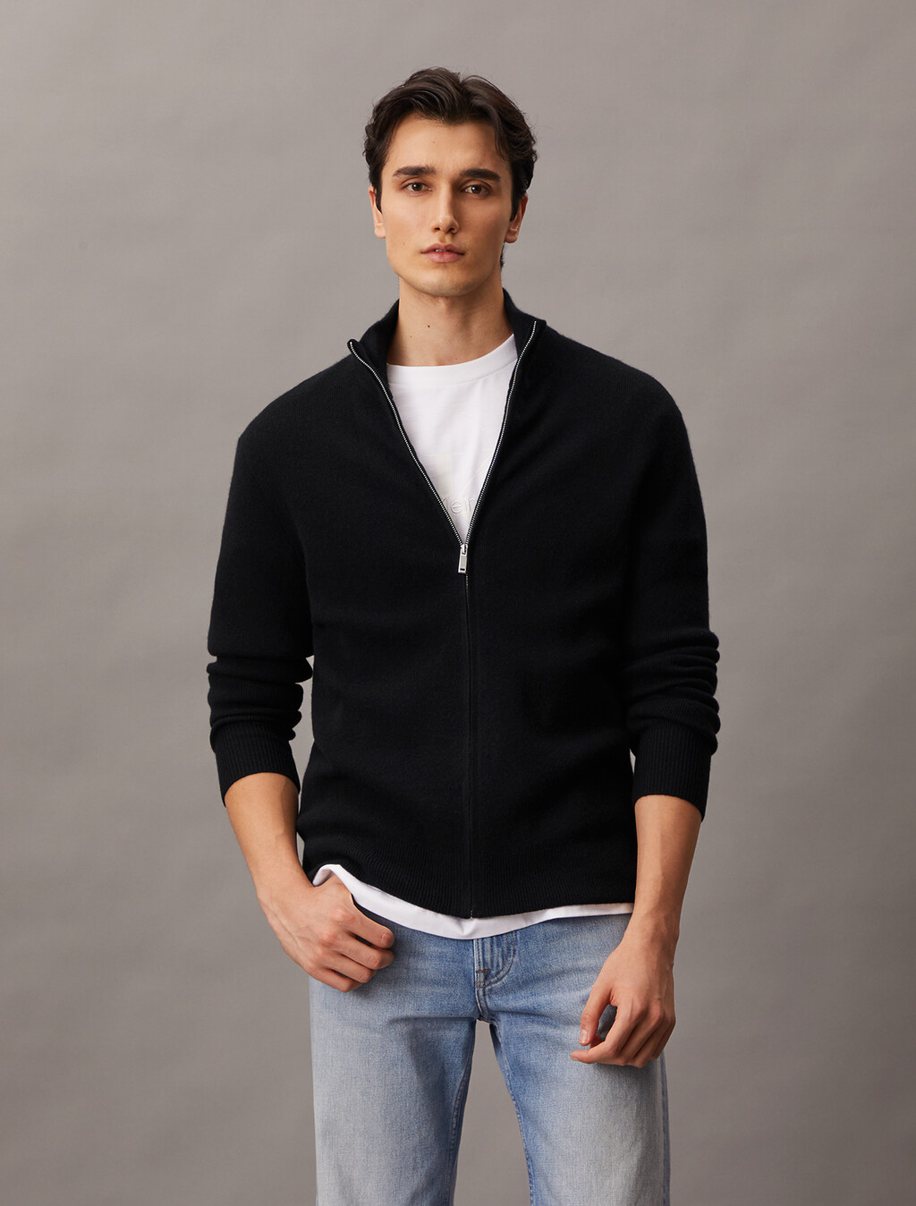 Cashmere-Strickpullover mit Reißverschluss