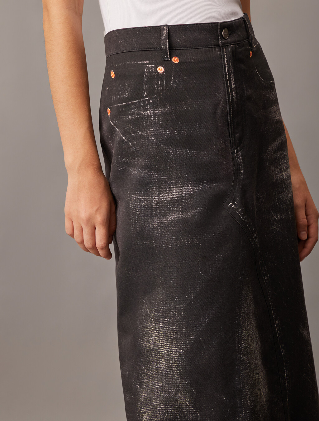 Halo Trompe L'oeil Denim Tailored Skirt