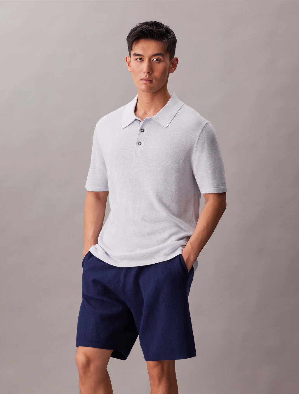 Klassischer Sweater-Polo-Shirt aus Leinenmischgewebe