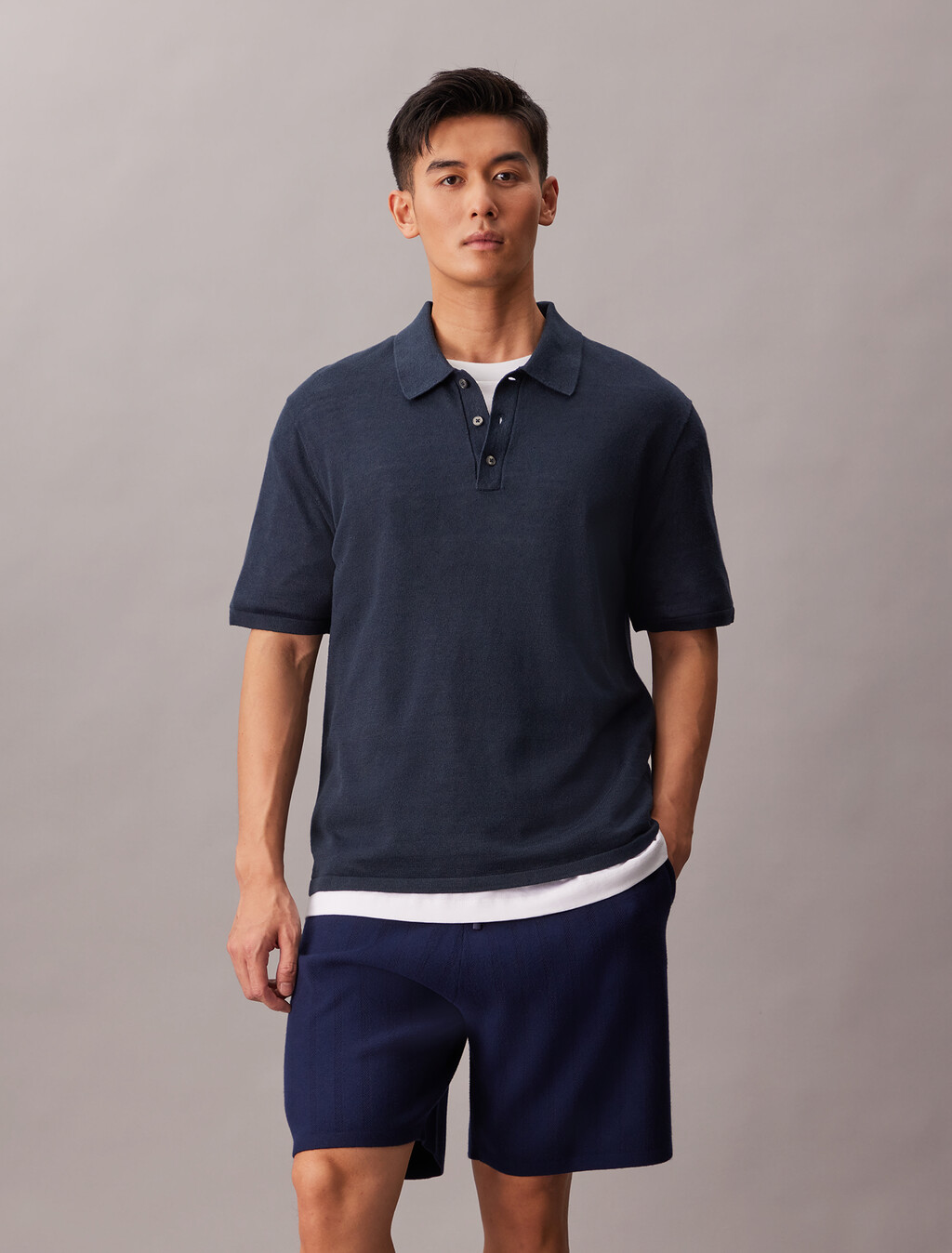 Klassisches Sweat-Polo-Shirt aus Leinenmischung