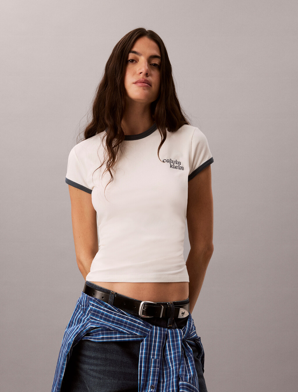 Gesticktes Logo Ringer-T-Shirt