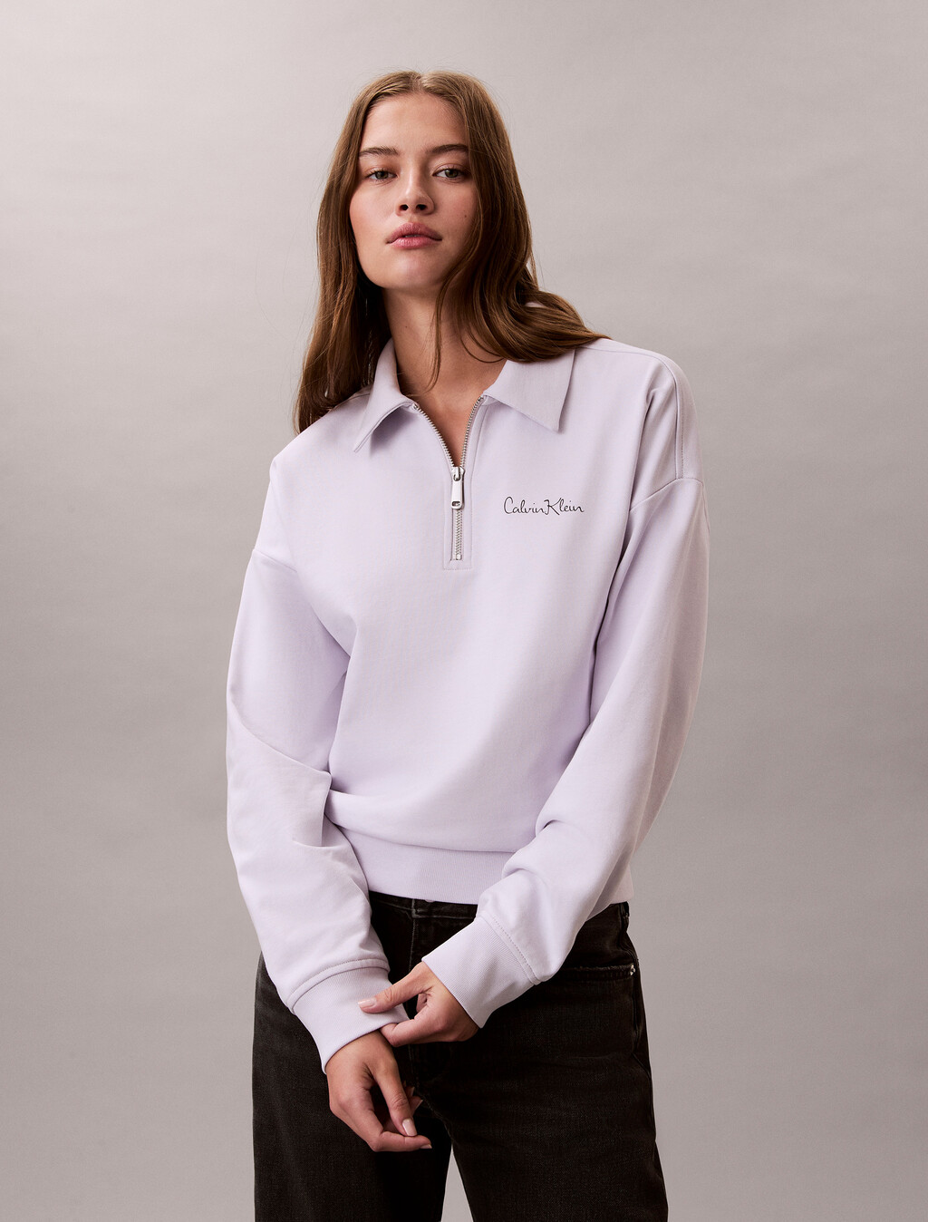 French-Terry-Lässiger Quarter-Zip-Pullover