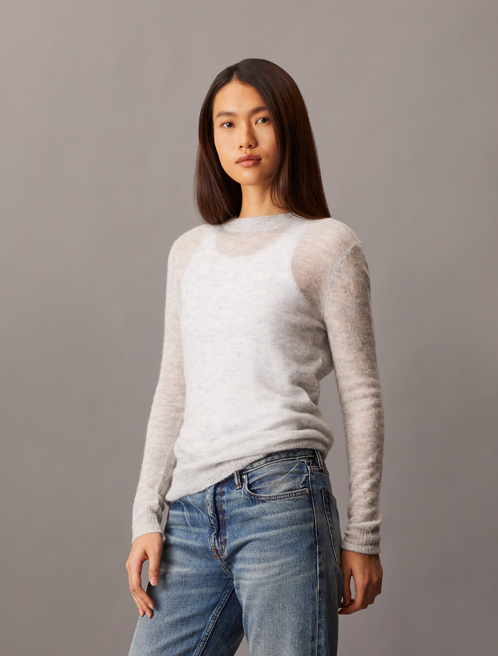 Dünner Alpaka-Feinmaschigen Crew-Neck-Pullover