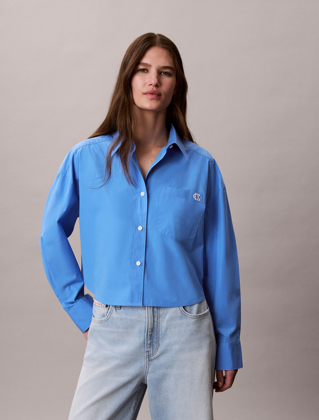 Kurze Baumwoll-Popeline-Bluse