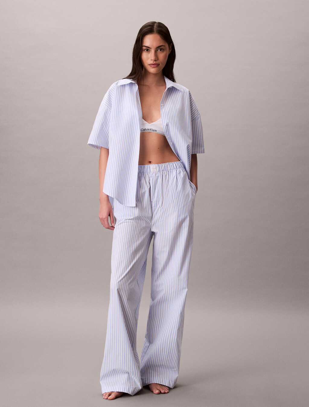 Baumwoll-Popeline-Pyjama-Button-Down-Hemd