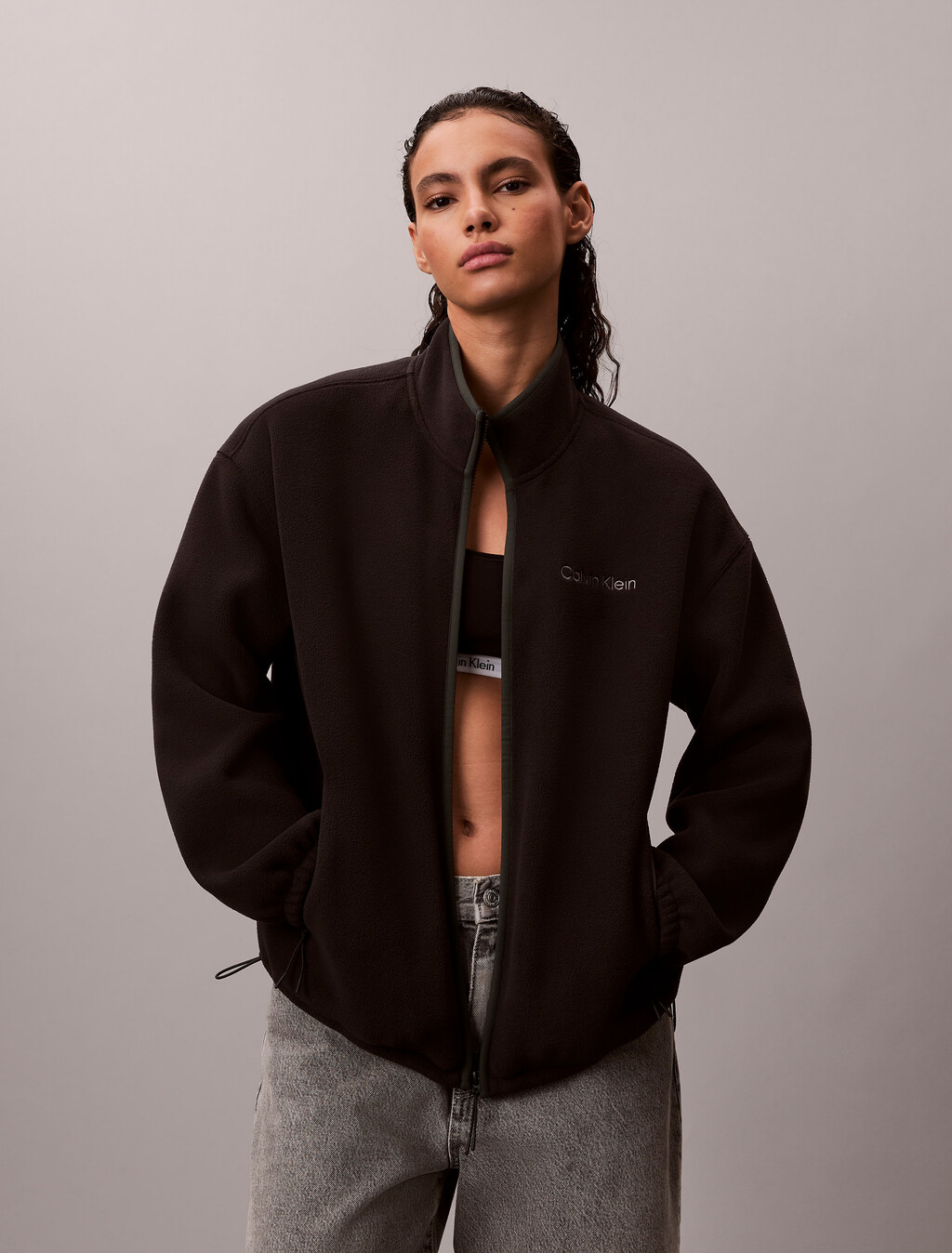 Fleece-Lässige Mock-Neck-Jacke