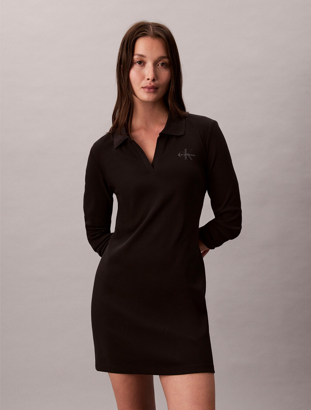 Schlanker Rippen-Baumwoll-Polo-Kleid