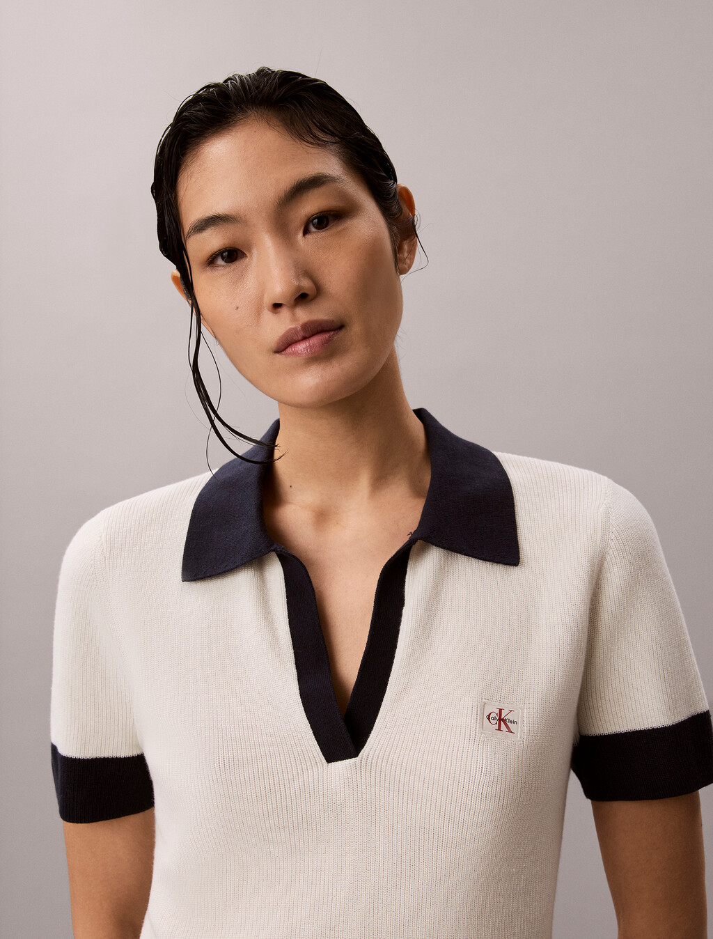 Polo-Shirt aus Baumwoll-Strick in zwei Tönen