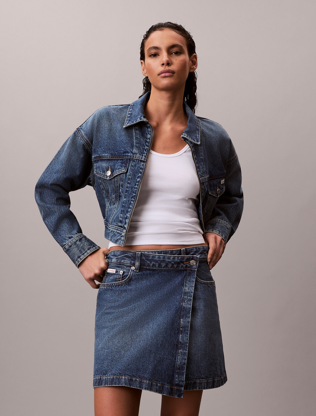 Denim-Minikleid mit Wrap-Design