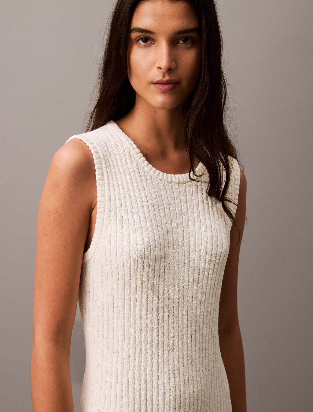 Boucle-Rundhals-Midi-Pullover-Kleid