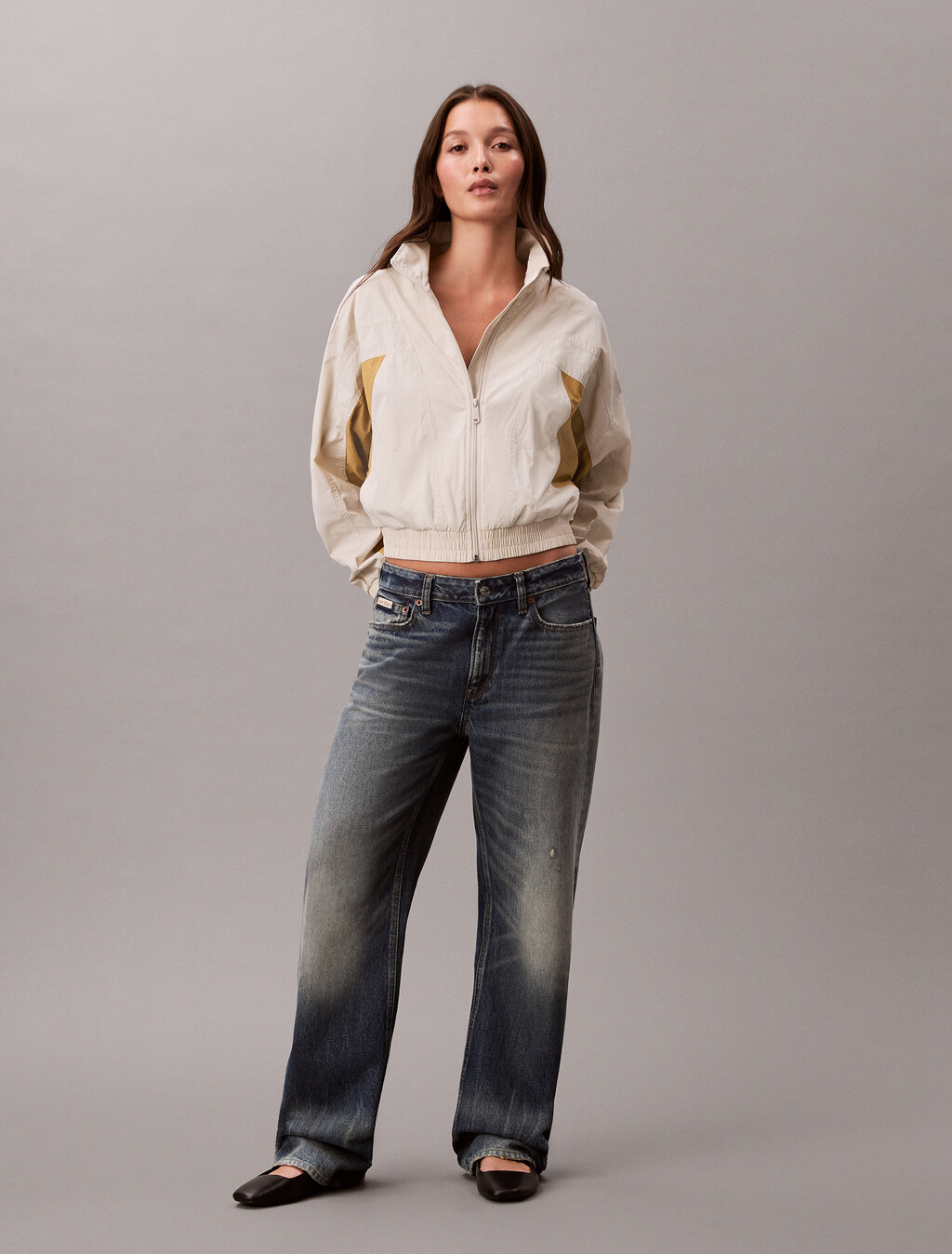 Cropped Farbblock-Nylonjacke
