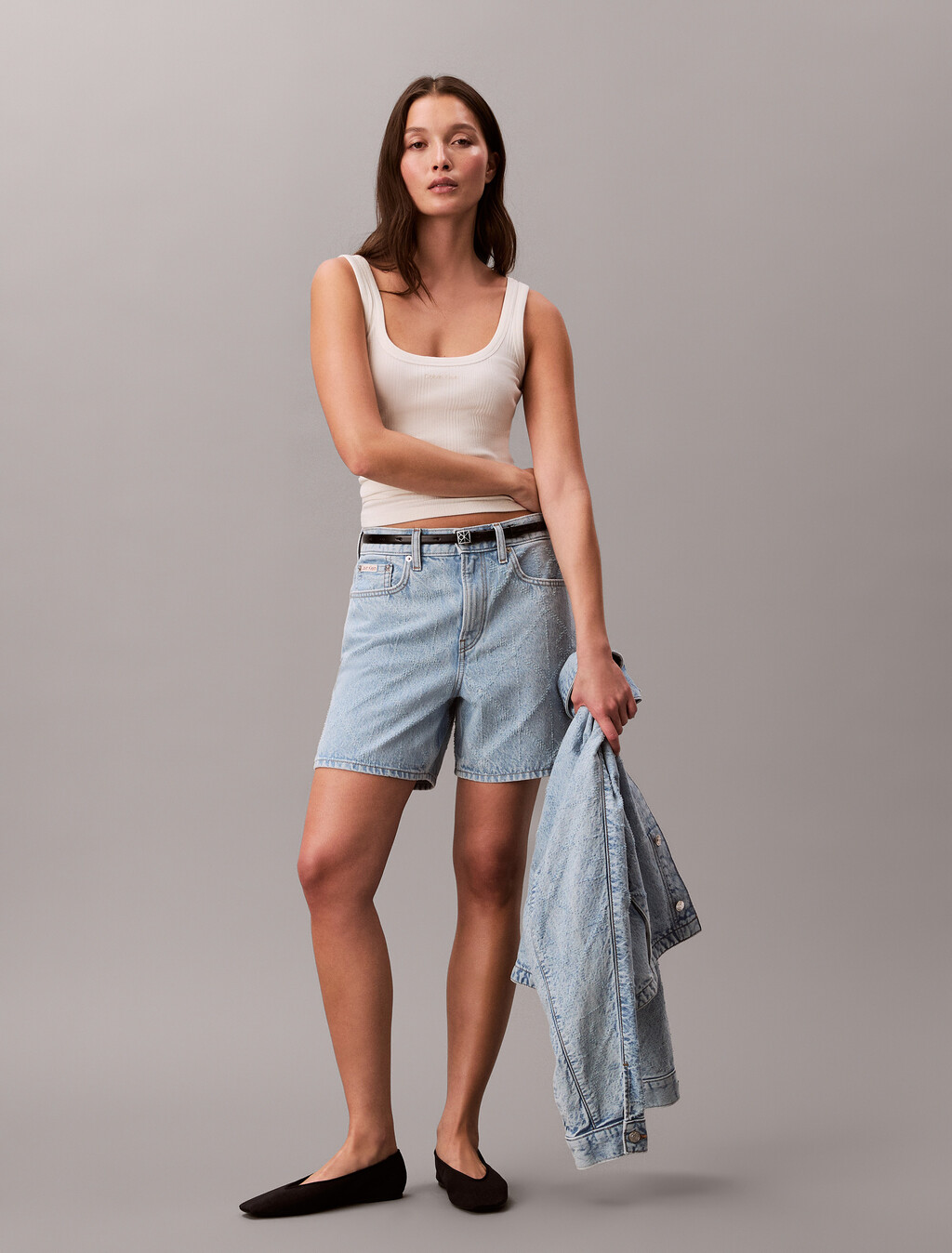 90er Jahre gerader Nadelstich-Denim-Short