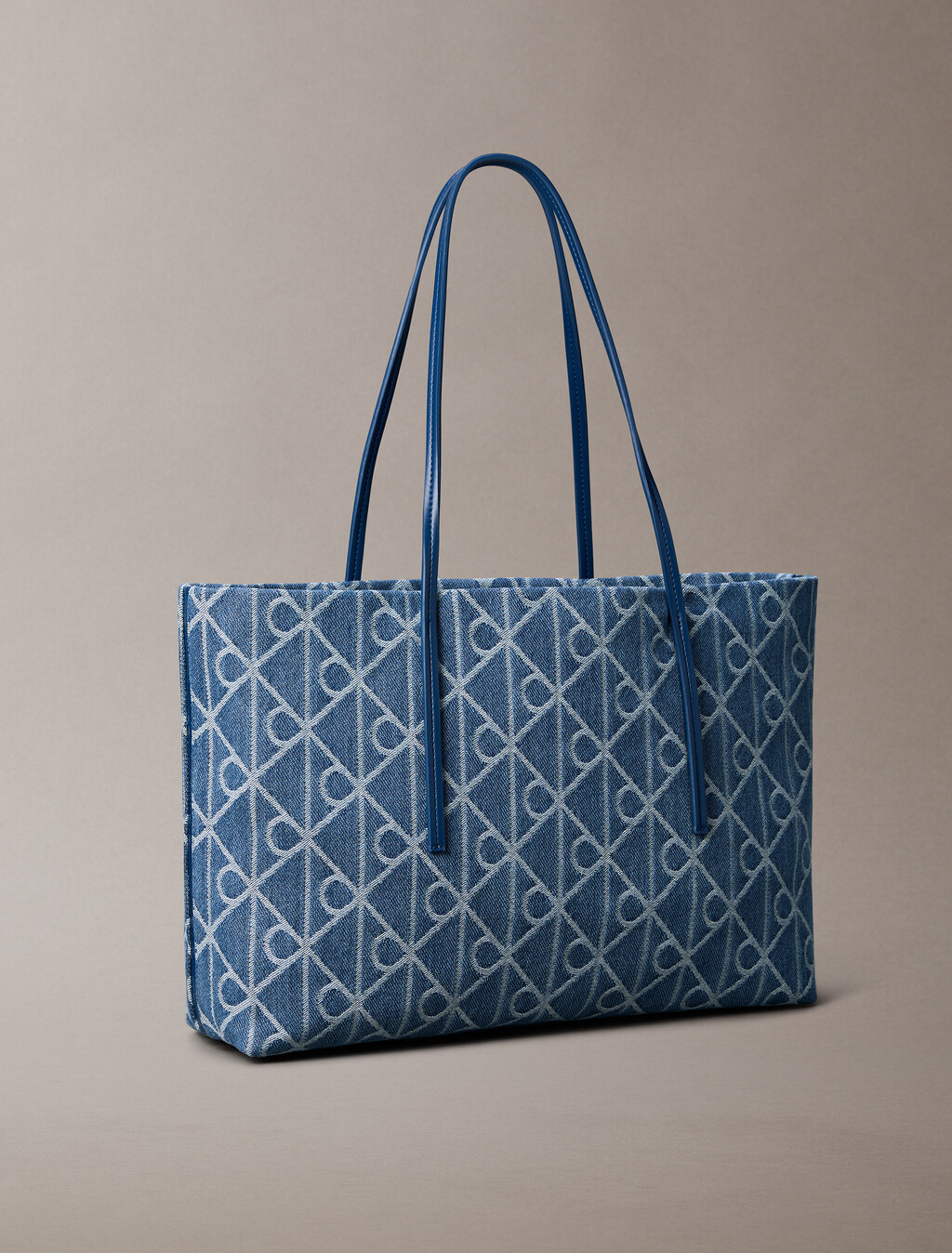 Große Denim-Jacquard-Einkaufstasche mit Tasche