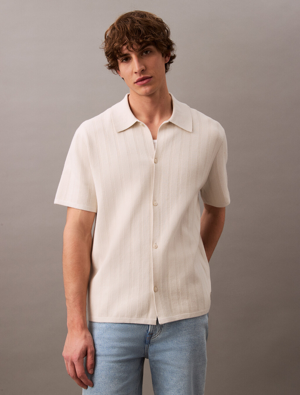 Jacquard-Mesh-Shirt mit kurzen Ärmeln