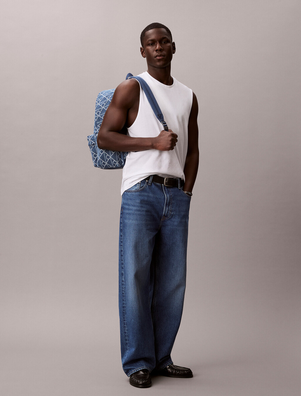 Rucksack aus Denim mit Logo-Jacquard
